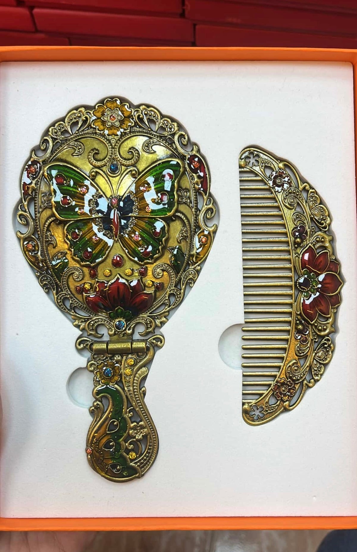 Bakır büyük boy ayna tarak seti