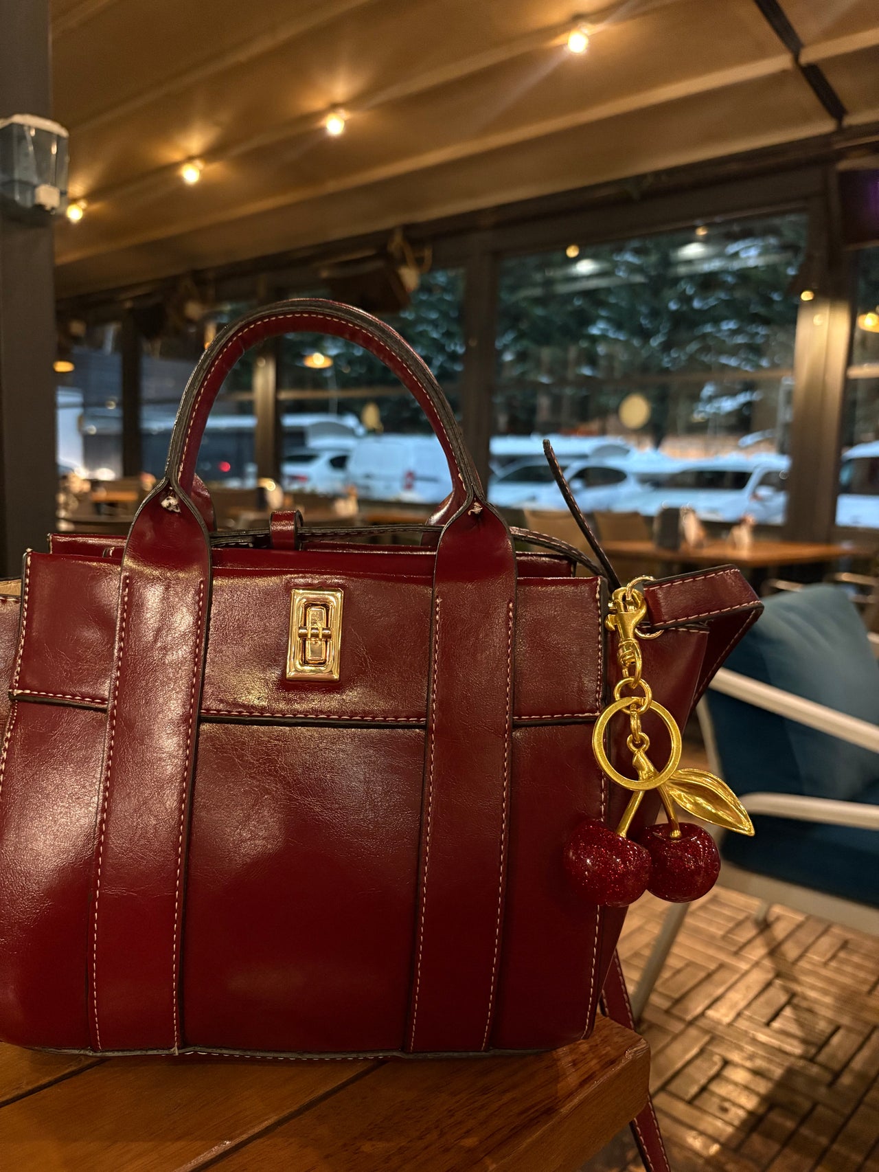 Bordo Çanta Charm Hediyeli 👑
