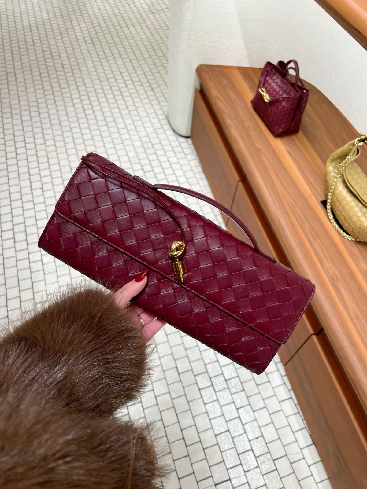 Bordo Bottega Model  Çanta Vıp Kalite