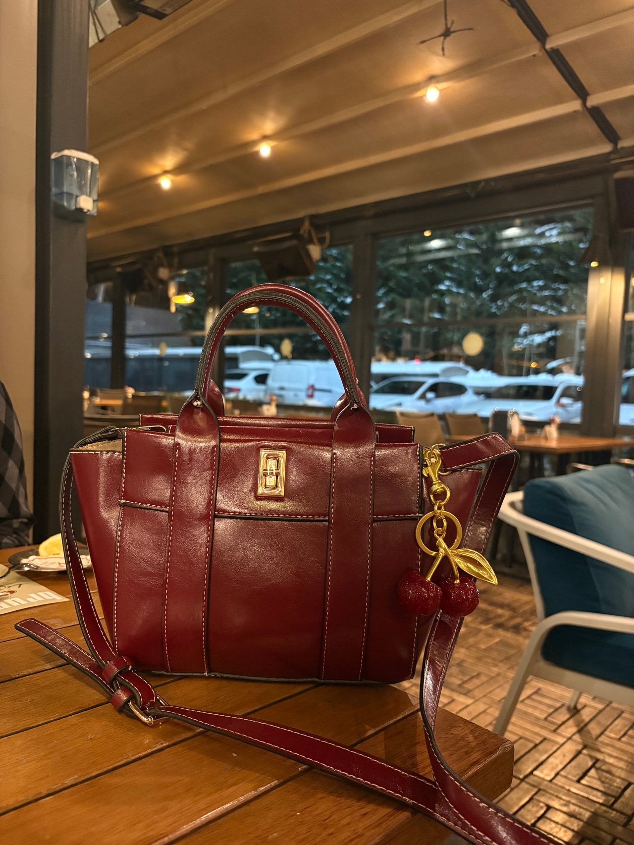 Bordo Çanta Charm Hediyeli 👑
