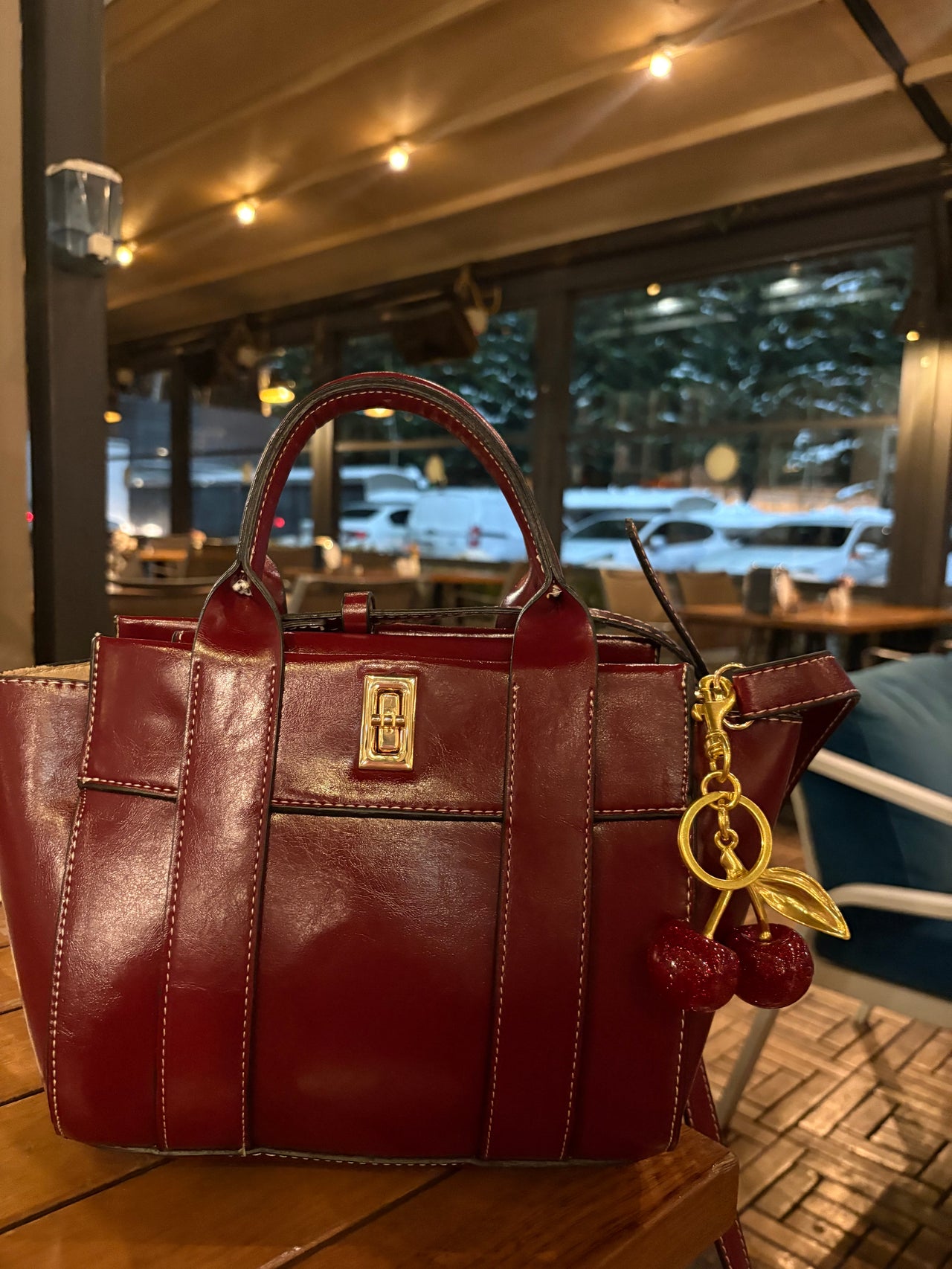 Bordo Çanta Charm Hediyeli 👑