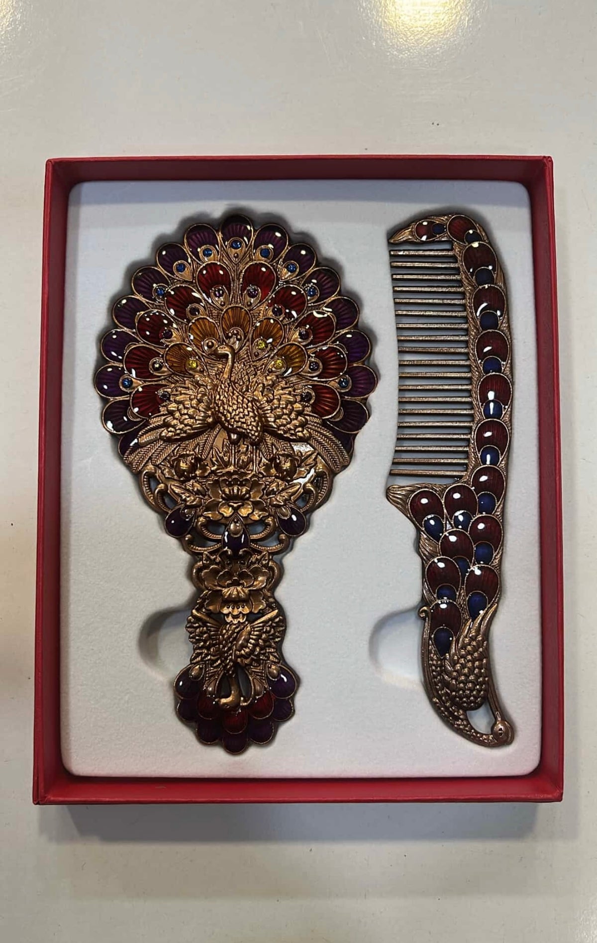 Bakır El Yapımı Ayna Tarak Seti