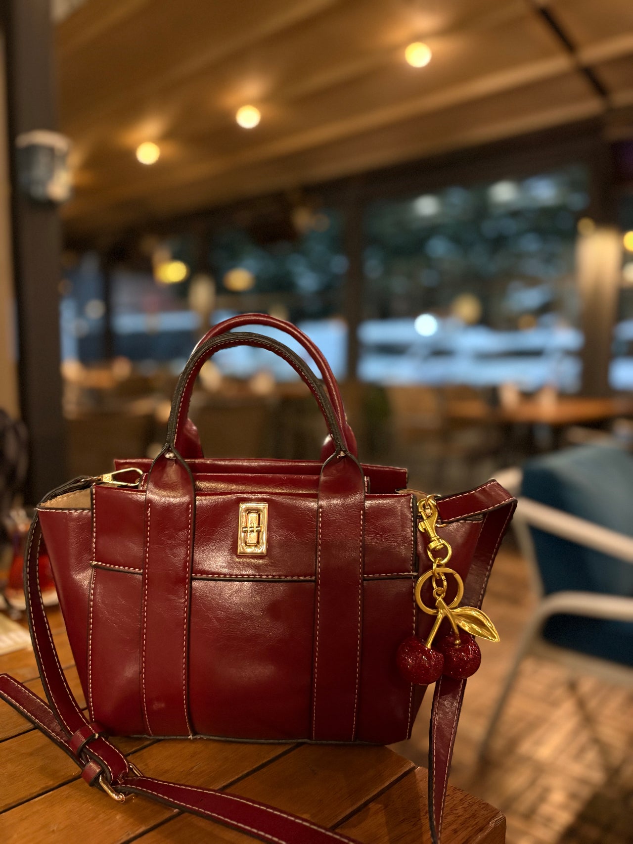 Bordo Çanta Charm Hediyeli 👑