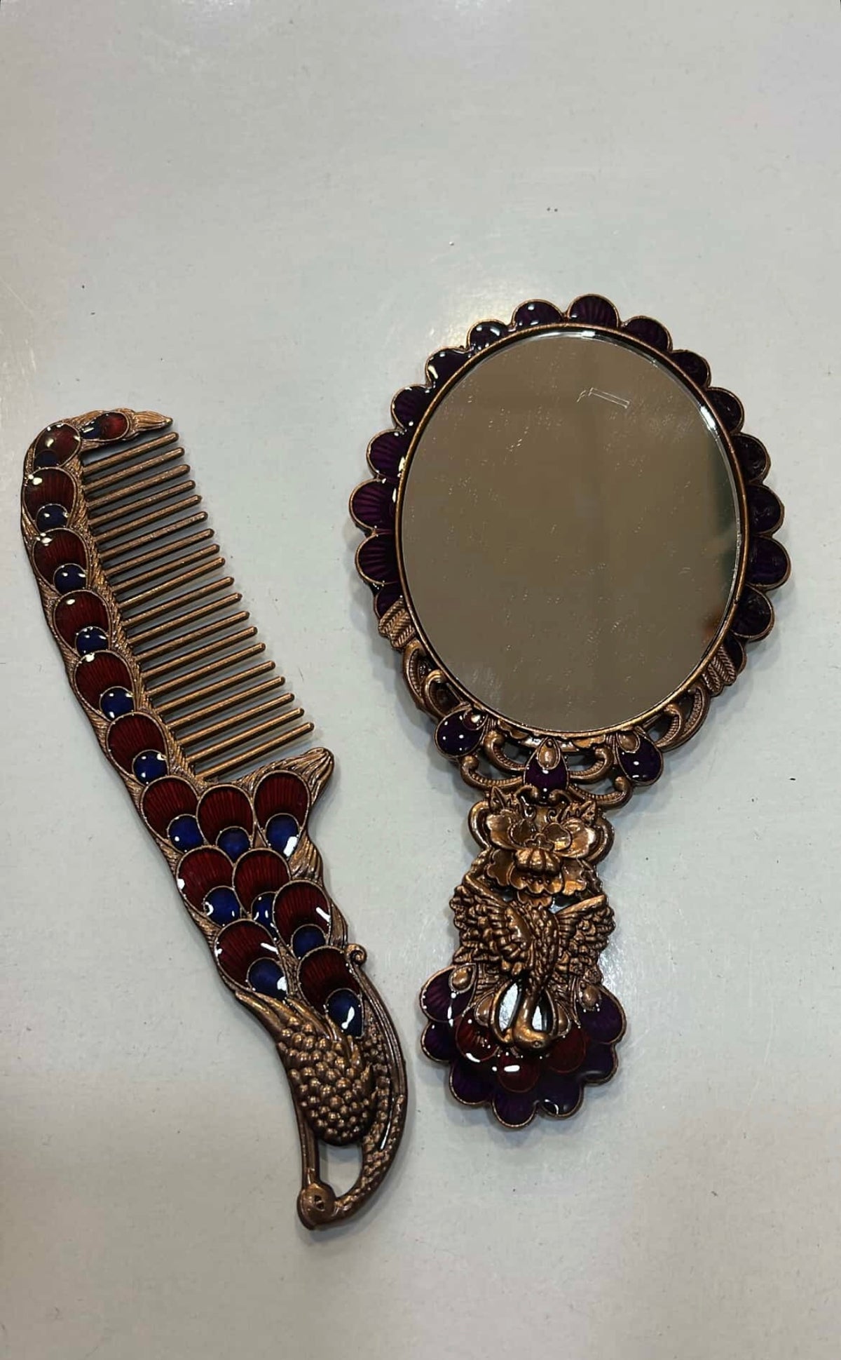 Bakır El Yapımı Ayna Tarak Seti